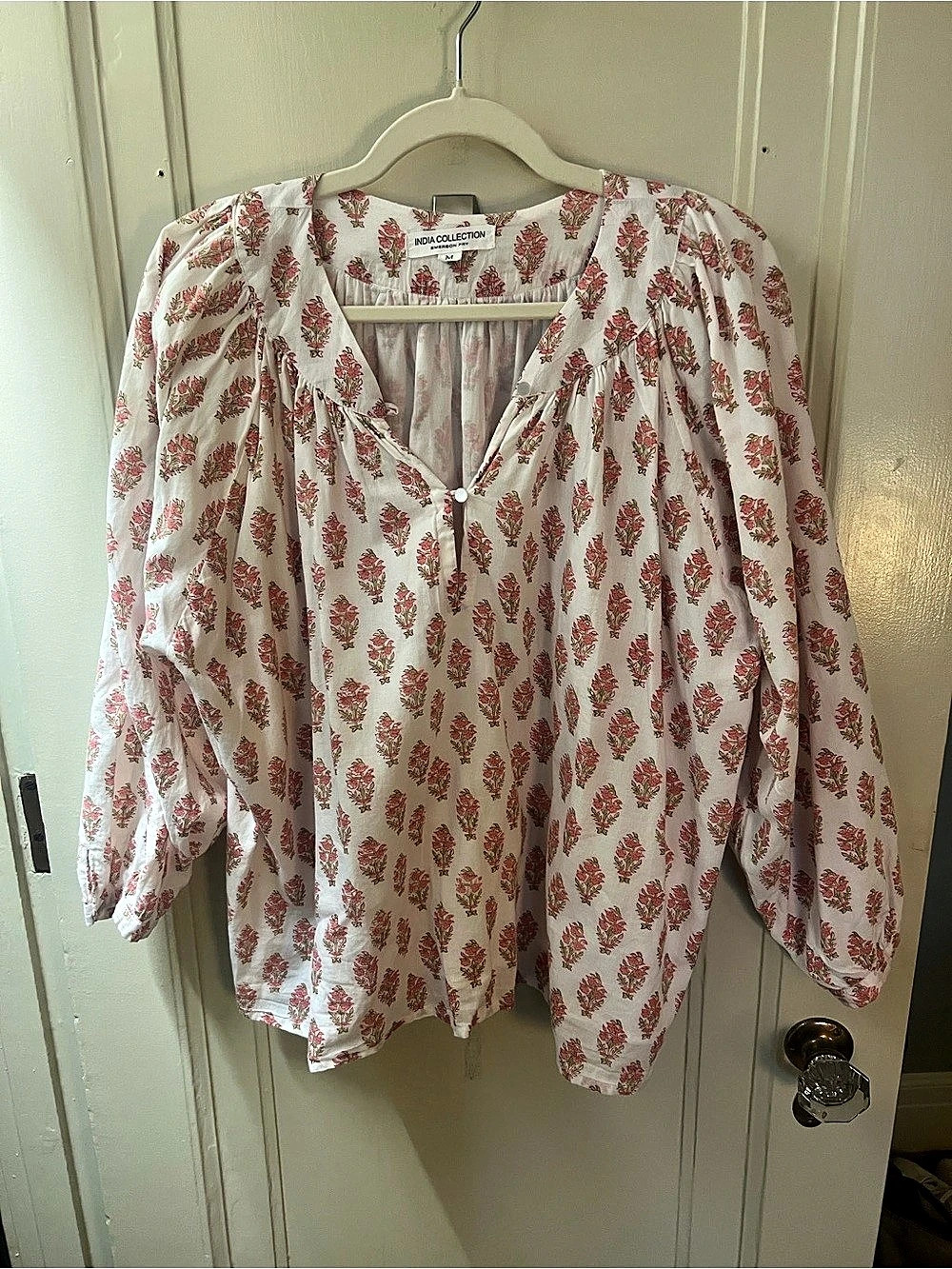 Emerson Fry India Collection Floral Organic Cotton Blouse in White & Pink - Medi